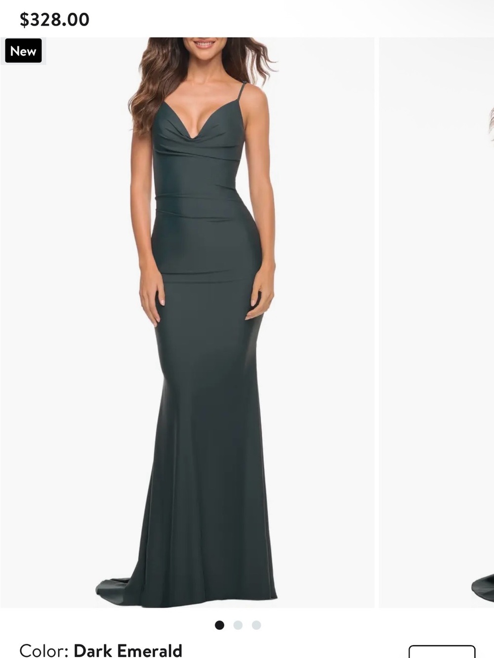 La Femme Dark Emerald Spaghetti-Strap Maxi Gown